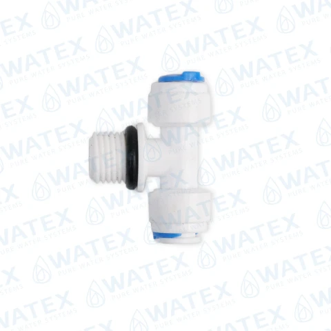 QCF-007-T T-pikaliitin, 1/4" putki – 1/4" ulkokierre – 1/4" putki